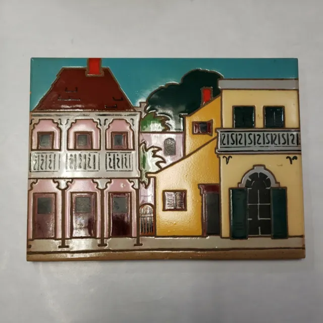 Vtg 1988 ARIUS Terra Cotta TILE/Trivet New Orleans French Quarter 6x8 Multicolor