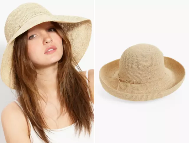 HELEN KAMINSKI Provence 12 Packable Hand Crochet Raffia Straw Hat Natural Beige