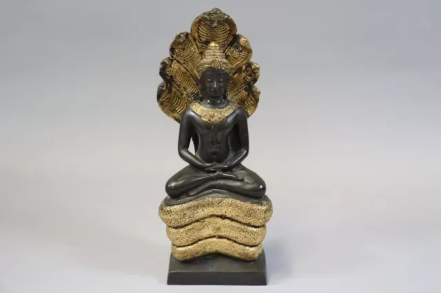 32cm Buddha auf Pajanak Thron Bronze Figur Thailand (FR889)