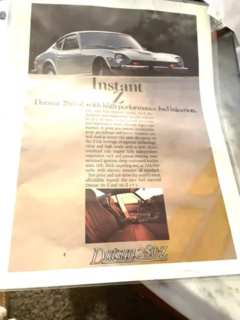 Datsun 280Z 1975 AD silver car color  vintage print Ad in Plastic Sleeve 1 page