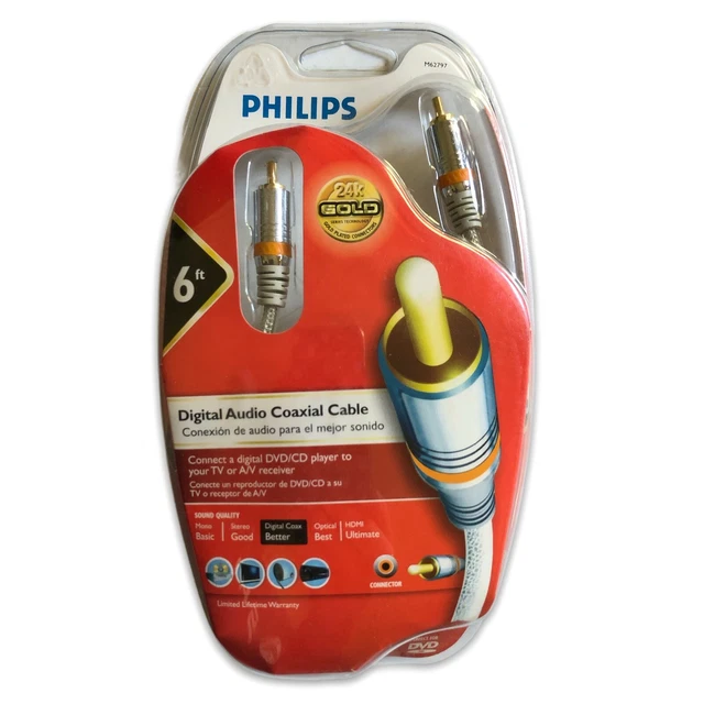 PHILIPS 24K GOLD Series Digital Audio Coaxial Cable 6ft Connector EUR 6