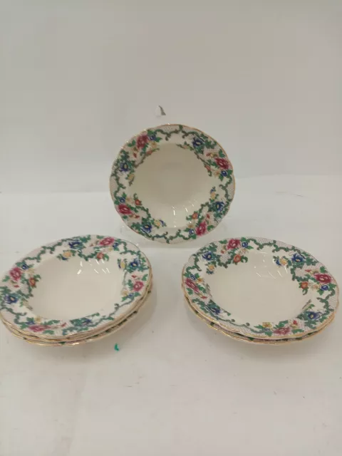 6 X Royal Cauldon Victoria Cereal/Soup Bowls Made In England Floral Gold Trim