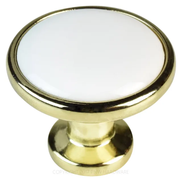 Polished Brass & White Ceramic Cabinet Knob Drawer Pull, Liberty P50162-PBW