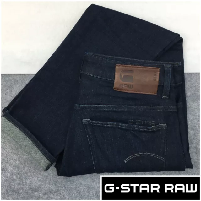 G-Star Raw 3301 Dark Wash Slim Fit Button Fly Mens Jeans Size 31 x 32