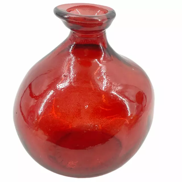 Antique Vintage Mold Blown Cranberry Flash? Glass Bottle 2 Piece Mold Freeform