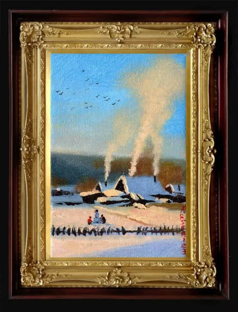 ORIGINAL Oil Painting Handmade Arseni ~ CHRISTMAS 6" X 4" NO FRAME Art USA