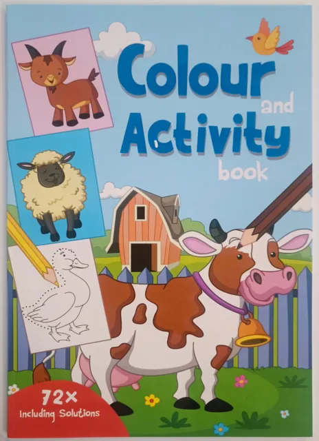 Mal Rätsel Aktivitätenbuch f. Kinder 72 Seiten A4 Lösungen Thema Bauernhof Tiere
