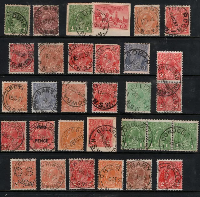 Australia KGV Heads 30 various all with VICTORIAN POSTMARKS