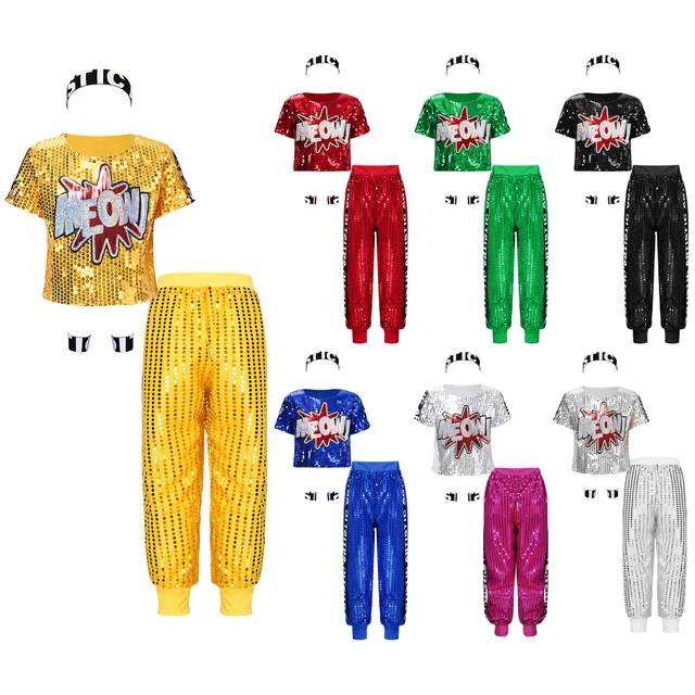 Girls Hip Hop Dance Costume Sequin Street Dancing Outfits Performance Clothing
