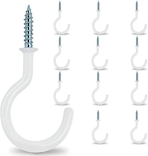HULISEN 2.9" Large Ceiling Hooks, 12 Pcs Heavy Duty Screw-in Wall Hooks, Viny...