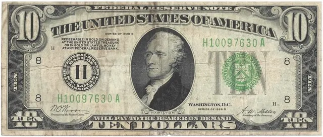 Series 1928 Ten Dollar Federal Reserve***ERROR***Note***REDEEMABLE IN GOLD***