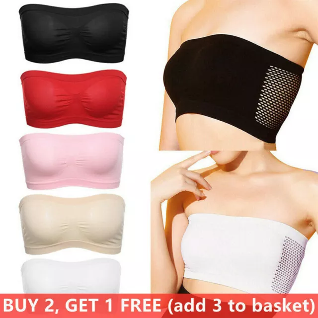 Ladies Seamless Bandeau Bra Breathable Padded Strapless Bra Comfort Supportive