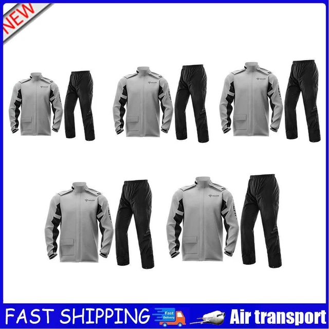 SULAITE Motorcycle Rain Jacket + Pants 2 Piece Rain Suit with Shoe Covers Grey