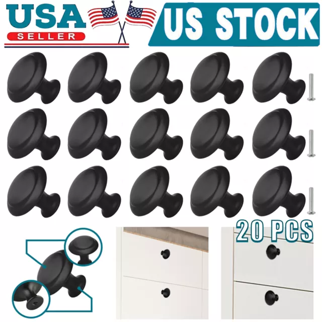 20 Packs Stainless Steel Kitchen Cabinet Knobs Round Drawer Pulls Matte Black