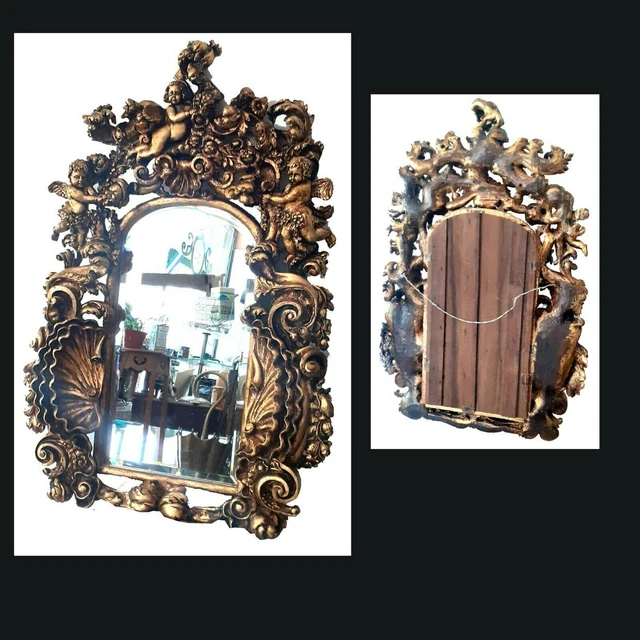 Miroir doré baroque colonial espagnol anges ajouré