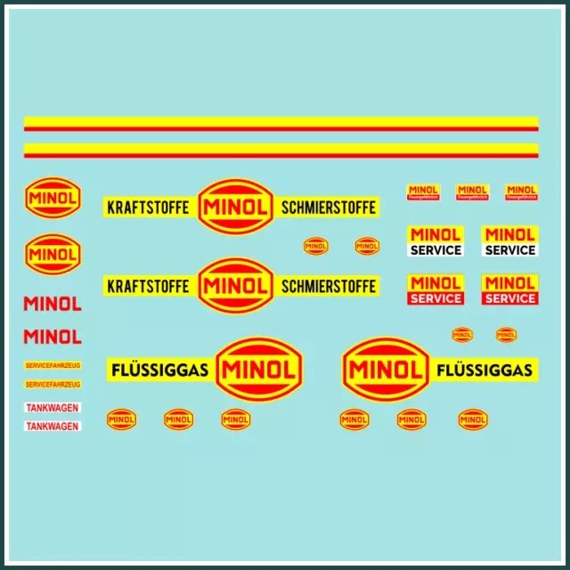 Waterslide Decal 1:43 - 31tlg. DDR VEB Minol Benzin Kamaz W50 Truck LKW Multicar