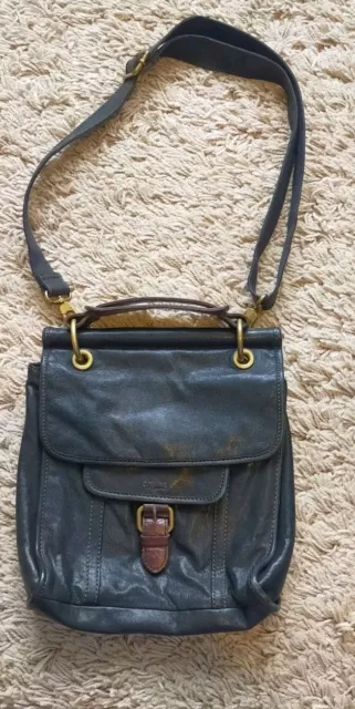 Fossil Soft Leather Crossbody Satchel Bag Brown And Black Handbag Vintage