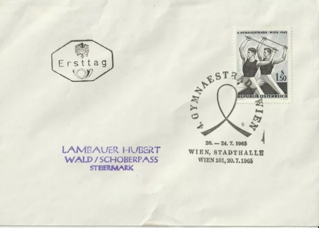 2 Briefe mit Sonderstempel Österreich 4. Gymnaestrada Wien 1965 (Ersttag) 3