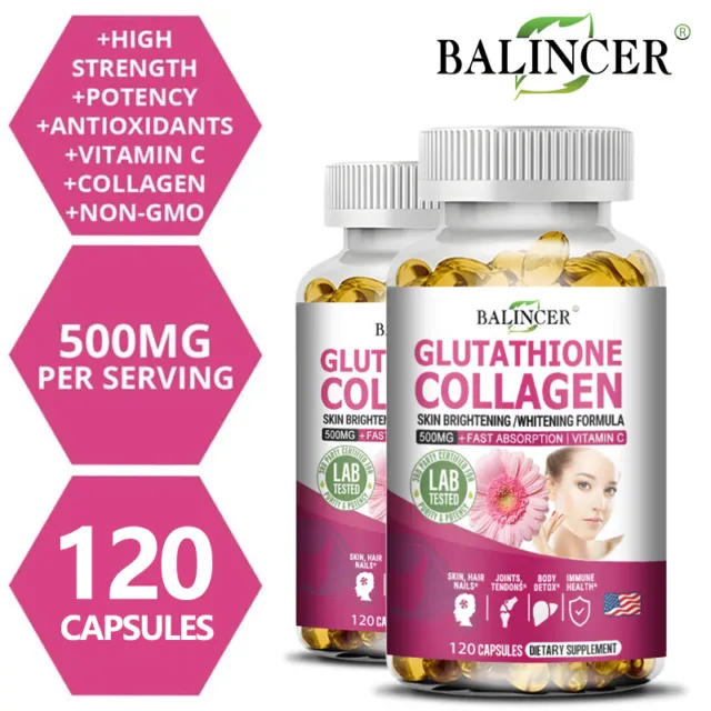 Glutathione Collagen - Antioxidant,Skin Health,Vitamin C 120 Capsules