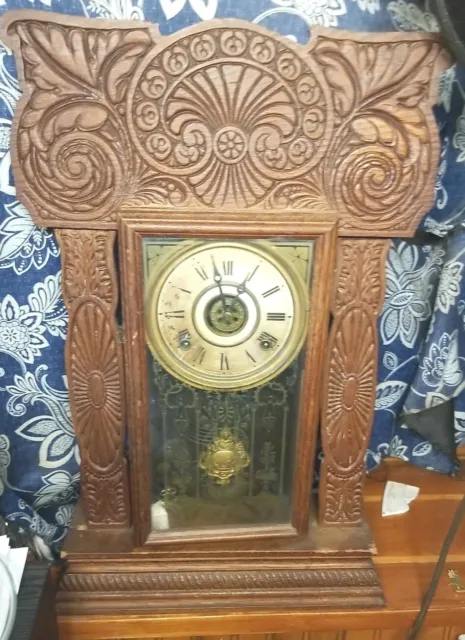 AntiqueE. Ingraham & Co. Gingerbread  Mantel Clock With Key And Alarm