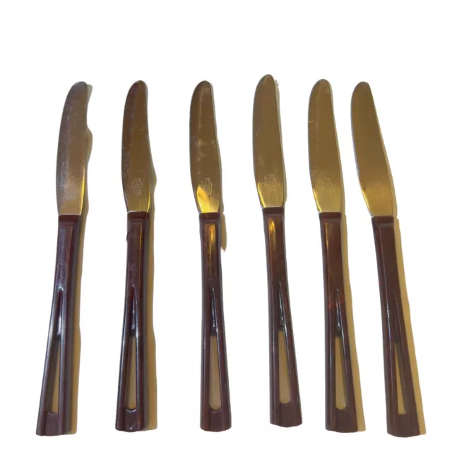 Vintage MCM Bakelite Stanhome Stainless Brown Handle Knives Set of 6