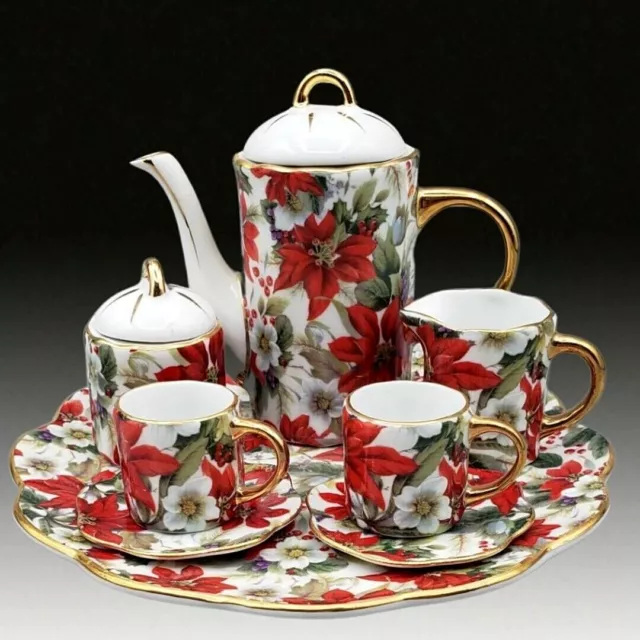 Vintage Formalities by Baum Brothers Miniature Holiday Floral 10 Pc Tea Set