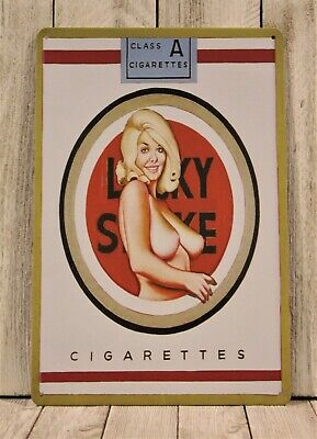 Lucky Strike Pinup Girl Cigarettes Tin Poster Sign Man Cave Smoke Tobacco Shop