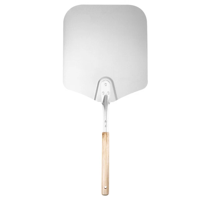 Girador de pizza de aluminio bandeja redonda volteador de barbacoa madera