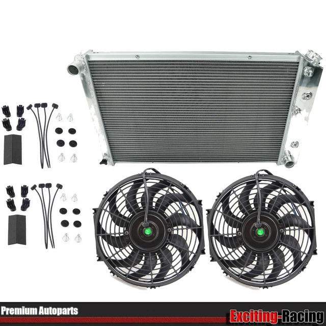 2Pcs 12" Slim Fan+Radiator 3-Row Aluminum For 69-88 Chevy Camaro/Impala/Cutlass