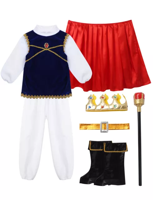 Costume Cosplay Bambini Ragazzi Ragazze Principe Medievale Halloween Costume Re Vestiti