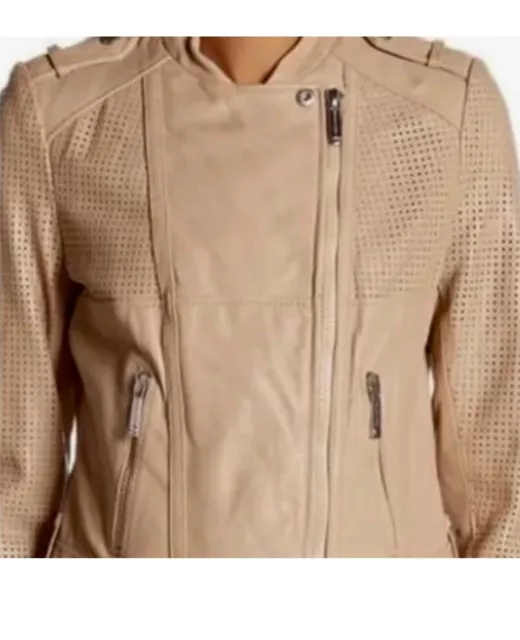 Michael Kors Moto Soft Leather Perforated Jacket Asymmetrical Zip Front EUC Sz M