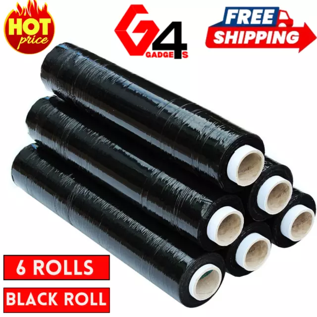 6 X Strong Rolls Black Pallet Stretch Shrink Wrap Parcel Packing Cling Film