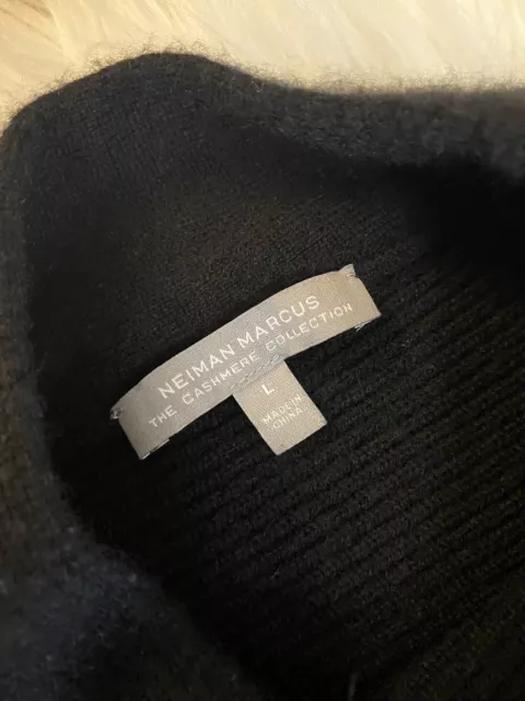 Neiman Marcus 100% Cashmere Collection Black Peplum High Neck Sweater Sz L 3
