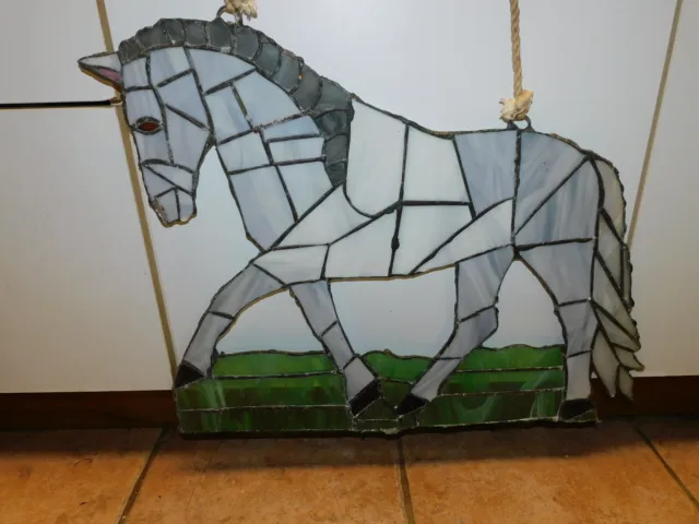 Vintage Hand Crafted Stained Glass Horse Figurine Wall Hanging 20"