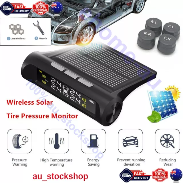 Solar Wireless TPMS Car Tire Tyre Pressure Monitor Monitoring System + 4 Sensors