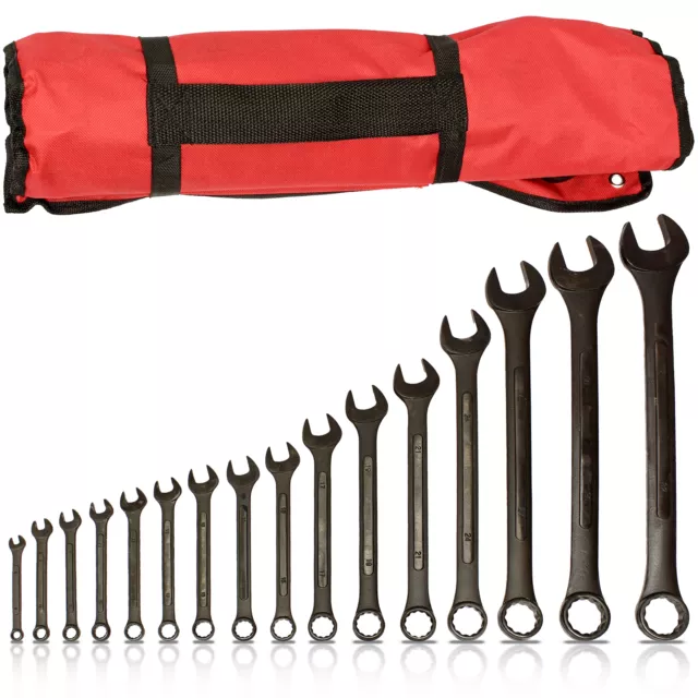 ABN | Combination Wrench Set – 16 Pc Raised Panel Jumbo Wrench Set, Black