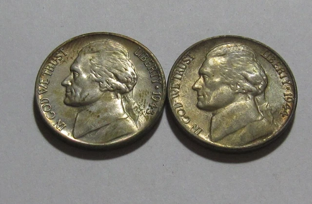 1943 S & 1944 (Silver) Jefferson Nickel -AU+ Condition - 58SA