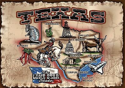 Texas, The Lone Star State, Rodeo, NASA, Flag, Dallas, Houston etc. Map Postcard