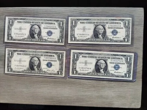 4 Silver Certificate Blue Seal Dollar Bills 1957 X 2 1935 X 2