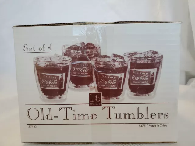 Coca-Cola SET Of 4 Old-time TUMBLERS 16 Oz Coke MINT IN ORIGINAL BOX-UNOPENED 2