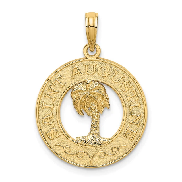 14K Yellow Gold SAINT AUGUSTINE w/Palm Tree Circle Charm