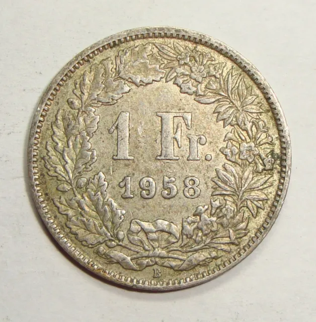 1958 Switzerland One 1 Franc Silver World Coin