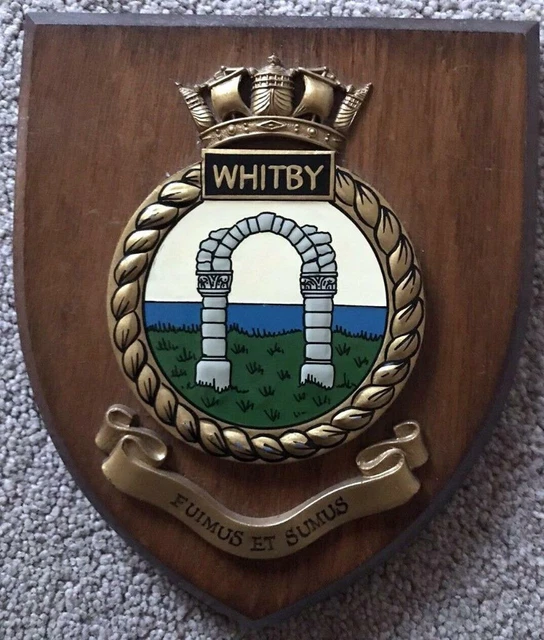 VINTAGE HMS WHITBY Painted Royal Navy Ship Badge Crest Shield Plaque x