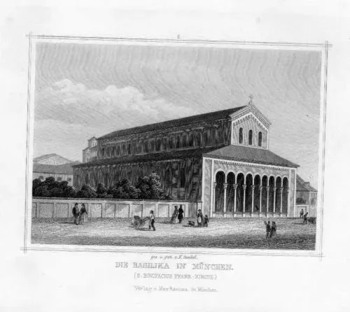 Monaco Abtei St Bonifaz Basilica Baviera Alta Baviera Incisione Acciaio 1840