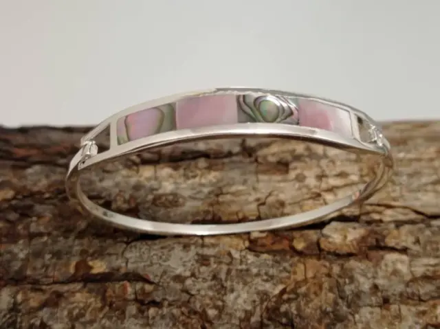 Rose mother of pearl and abalone Mexican bracelet, Silver plated bracelet,bar br