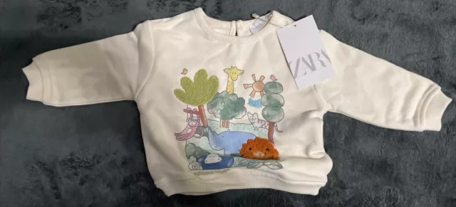 ZARA baby 3-6 months top, Cream With Animal Textured Prints, New