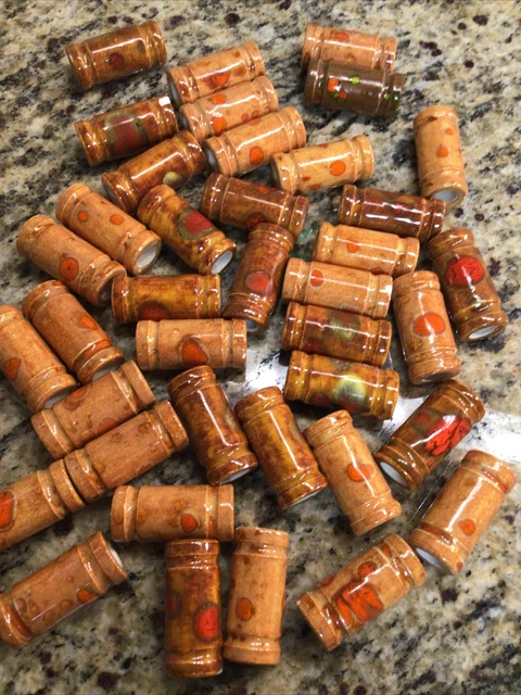 Vintage 39 Lot ASSORTED Orange Brown Barrel Ceramic Macrame Beads 60s 70s