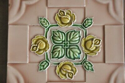 4 Pc Vintage Liberty Mark Flower & Checks Embossed Ceramic Tiles , Japan 3