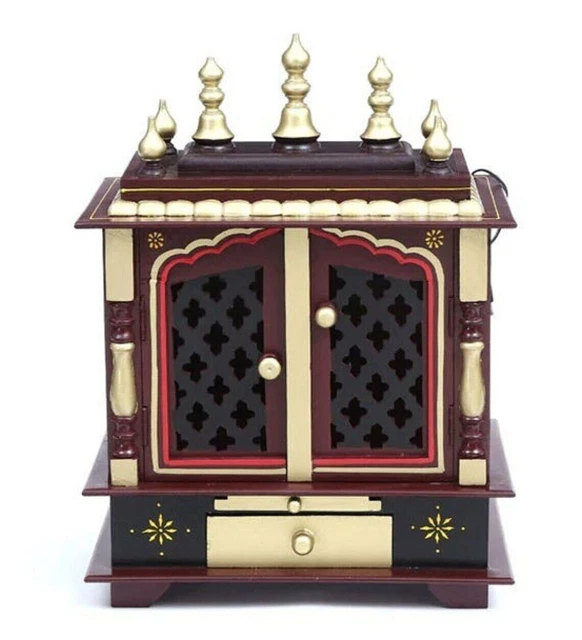 Temple Wall Hanging With Door Wooden Mandir Worship Pooja Ghar Home Office Decor