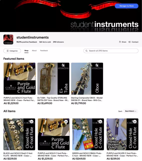 Online Business for Sale  •  Website and eBay   •  SAV  • Musical Instruments  •